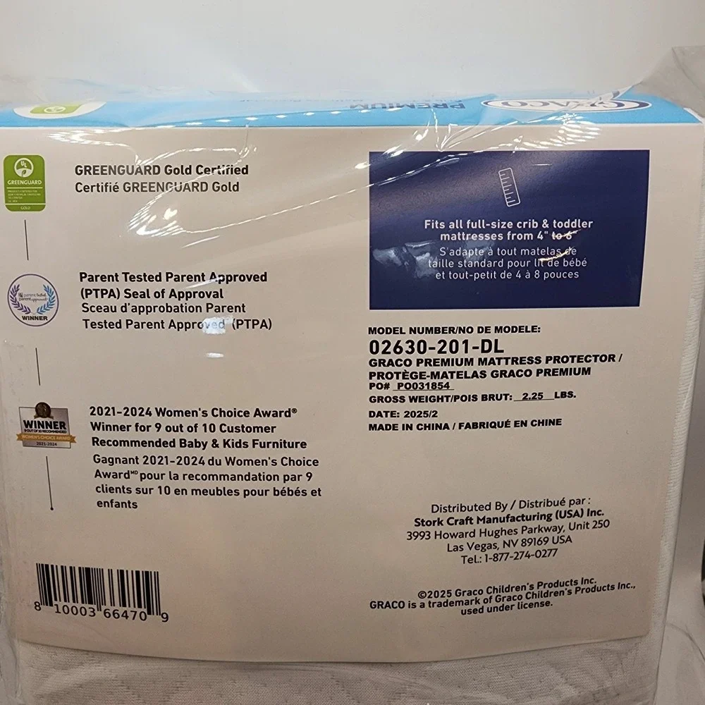 Graco Premium Crib & Toddler Mattress Protector 2-Pack Waterproof Quilted White
